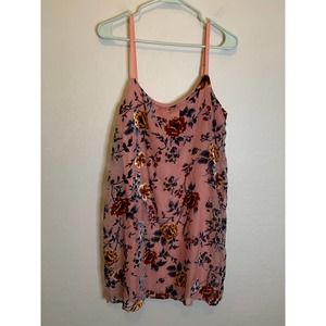 As U Wish | Pink Floral Netting and Velvet Spaghetti Strap Mini Dress Size Large